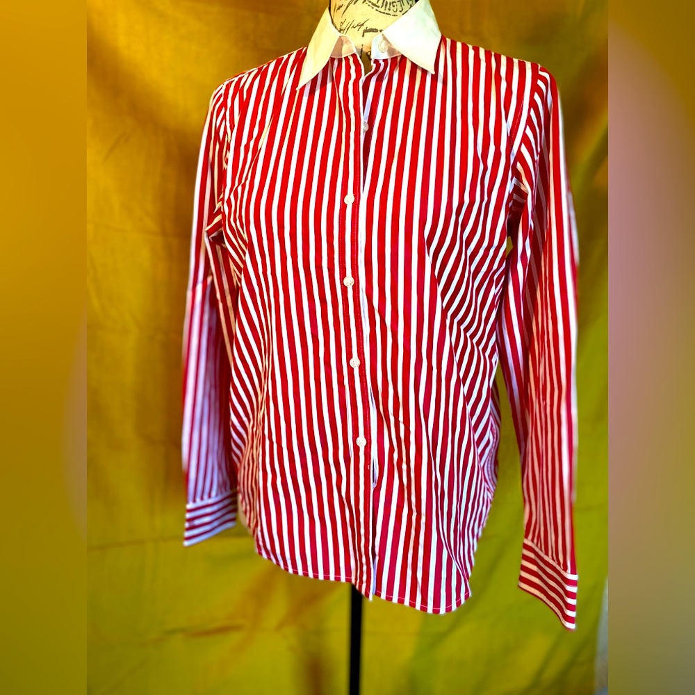 Ralph Lauren - Vintage Red & White Striped Button Down Blouse -petite medium